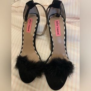 Betsey Johnson Faux-Fur Black Heeled Sandals